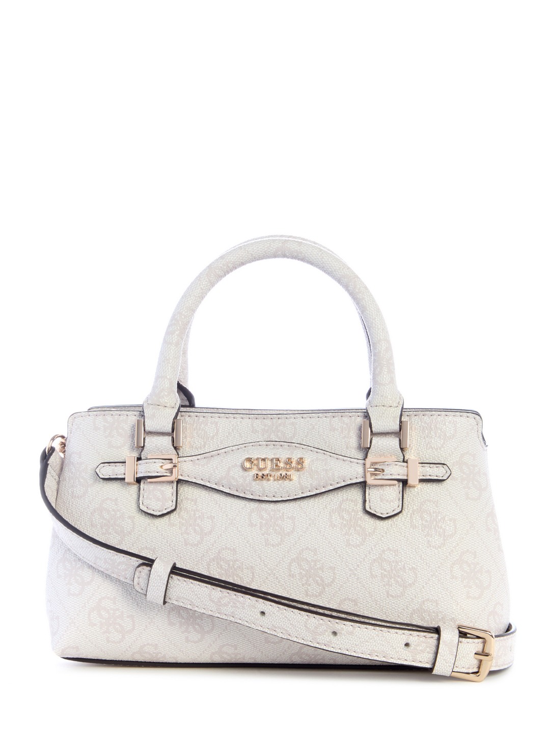 Guess Women White Geometric Adjustable Detachable Strap Mini Satchel Bag