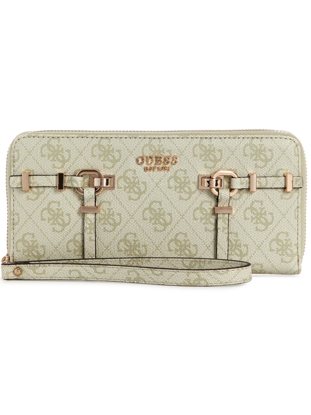 Guess Green Printed Leona Logo Zip-Around Wallet