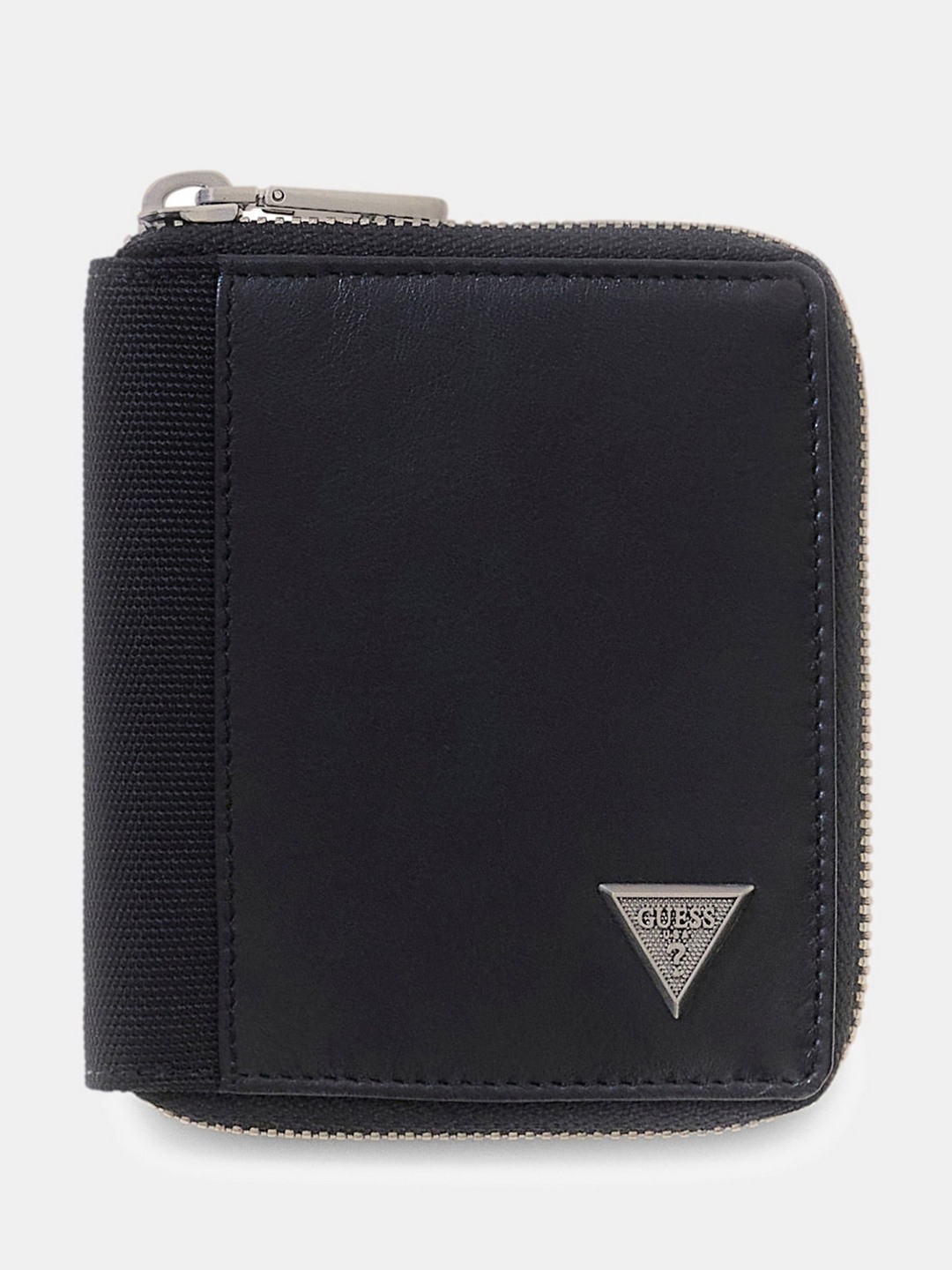 Guess Men Berna Black Zipper Solid Zip Around Wallet