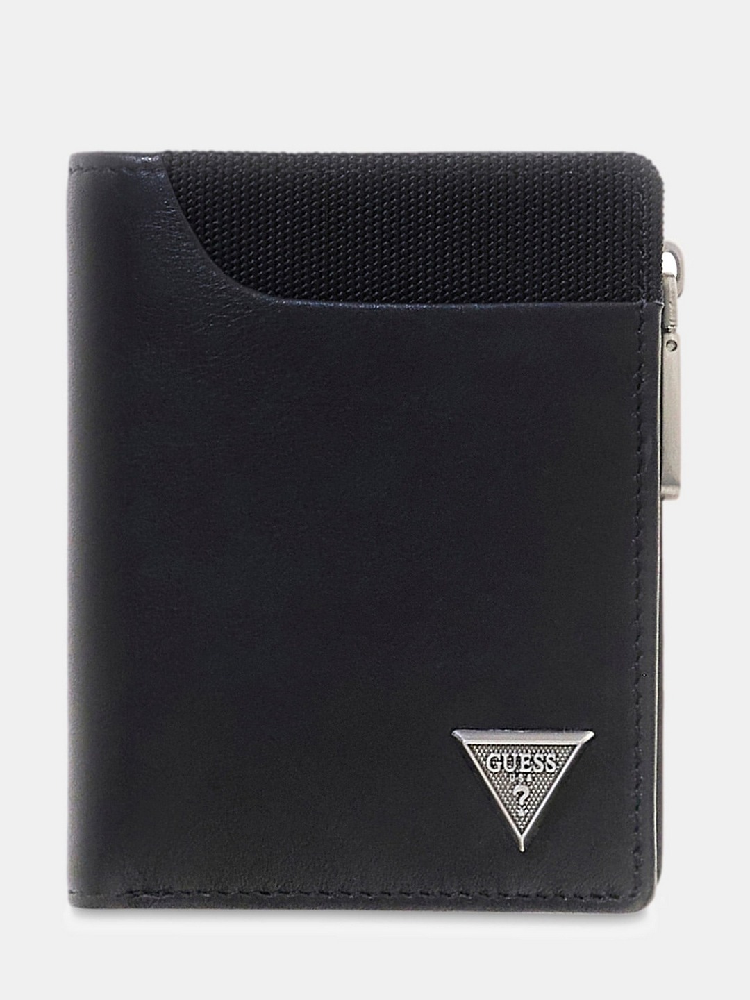 Guess Men Berna Top Zip Black Flap Closure Solid Bi-Fold Wallet