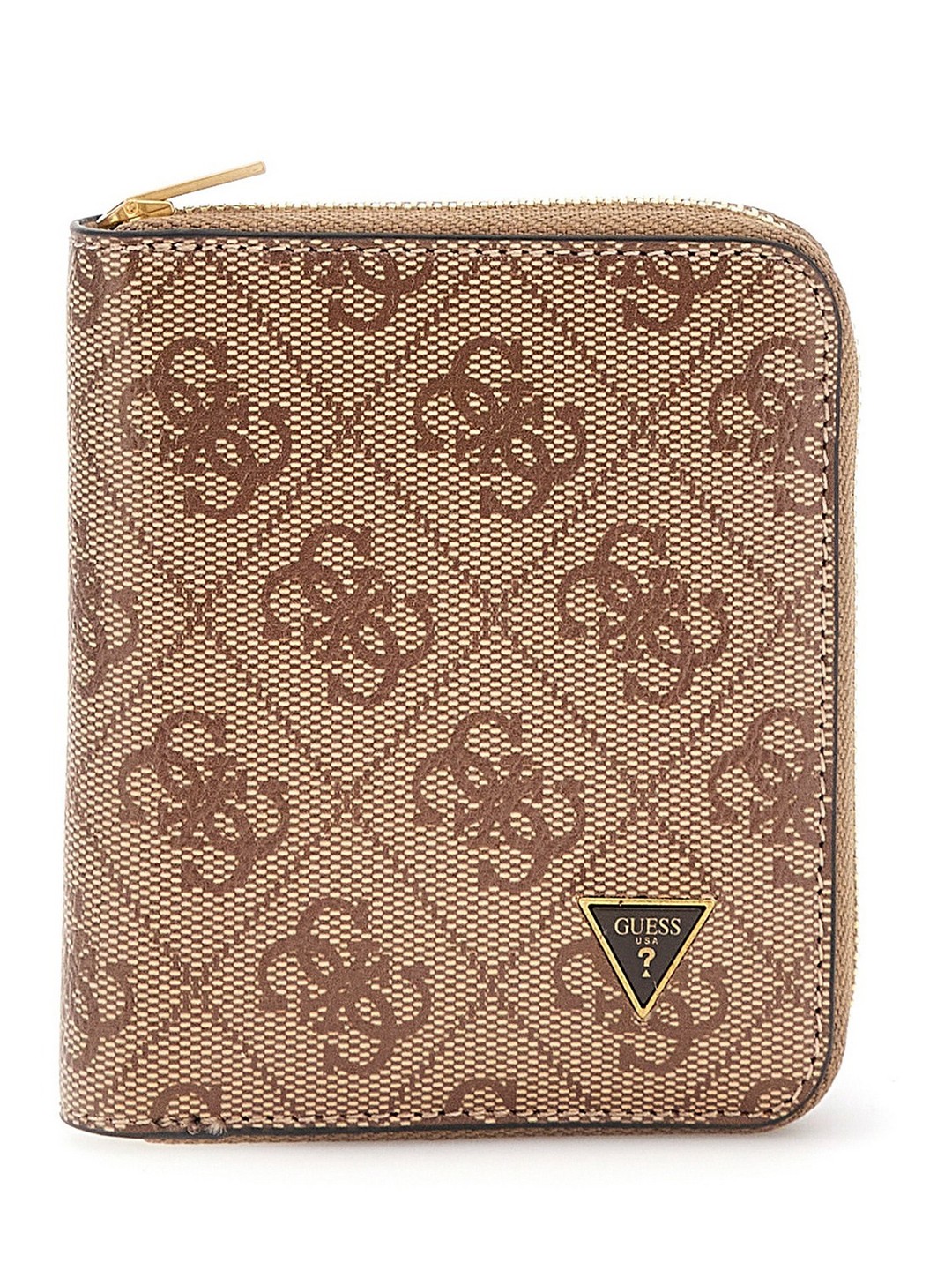 Guess Men Milano Beige Brown Zipper Monogram Zip Around Wallet