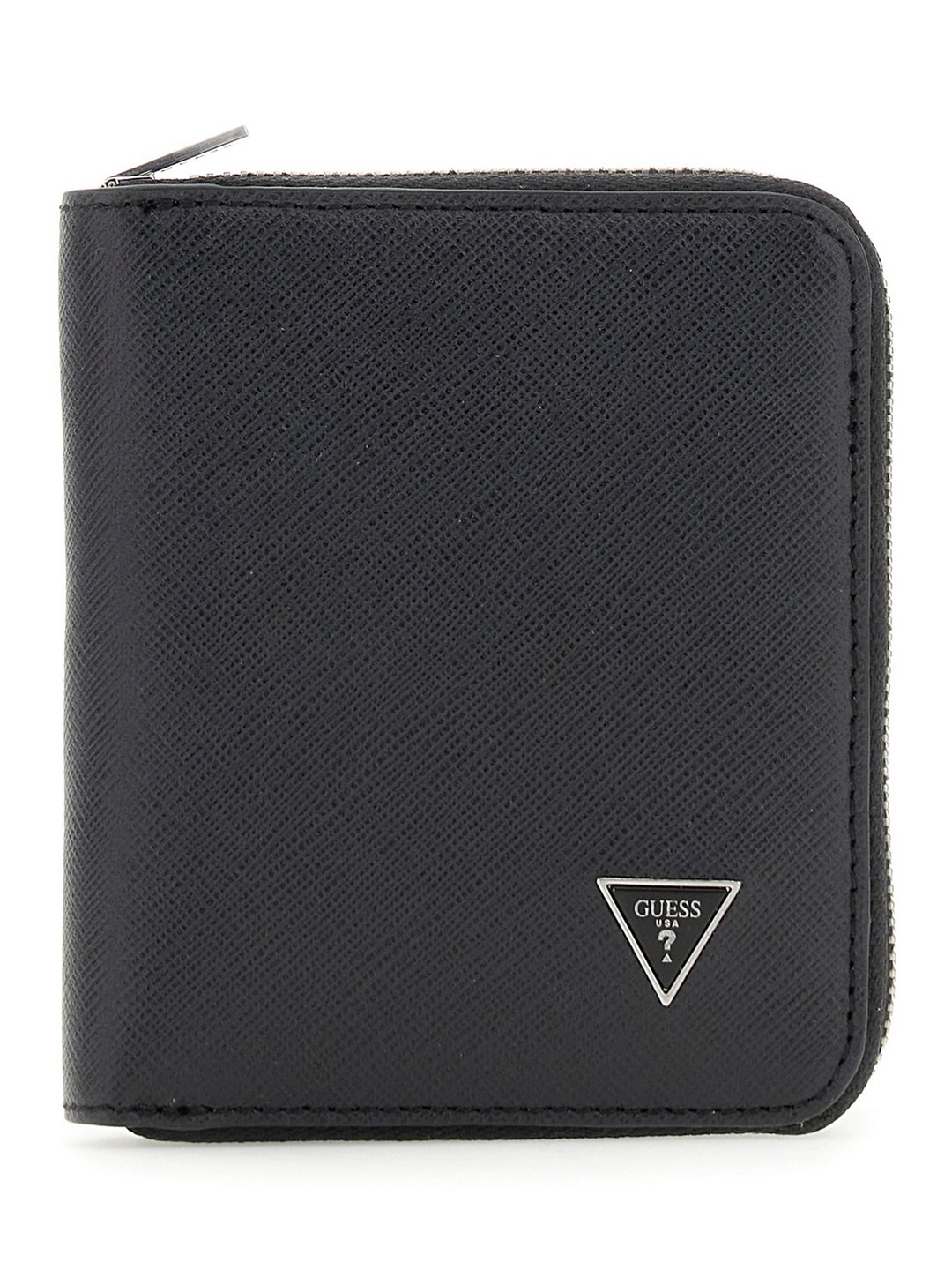 Guess Men Milano Black Zipper Textured Zip Around Wallet