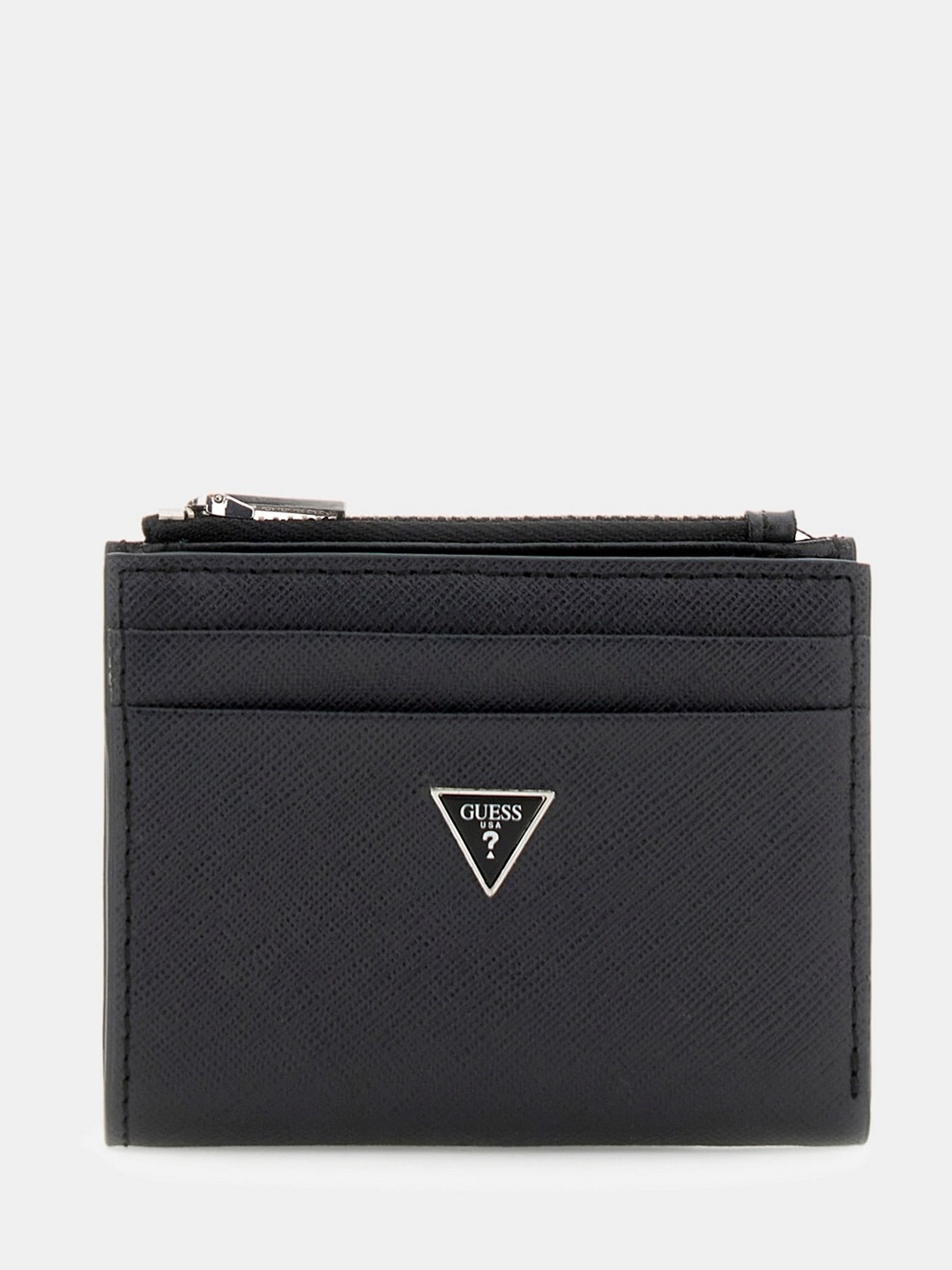 Guess Men Milano Top Zip Black Snap Solid Bi-Fold Wallet