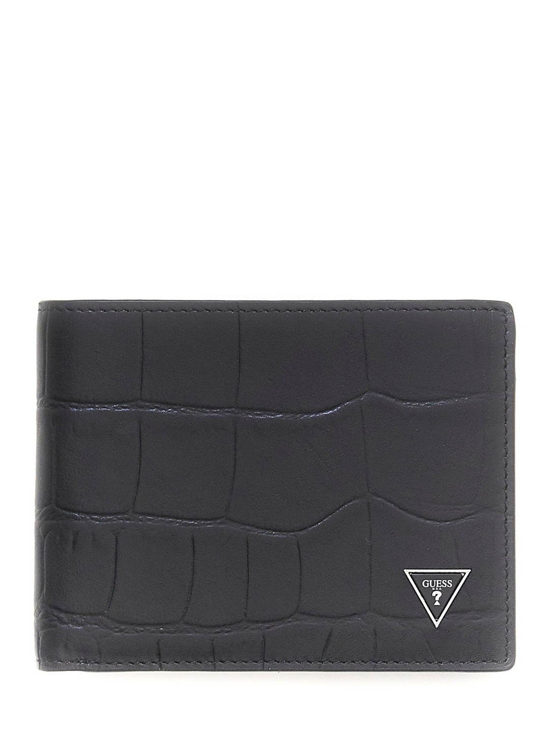 Guess Men Torino Black Flap Closure Textured Bi-Fold Wallet