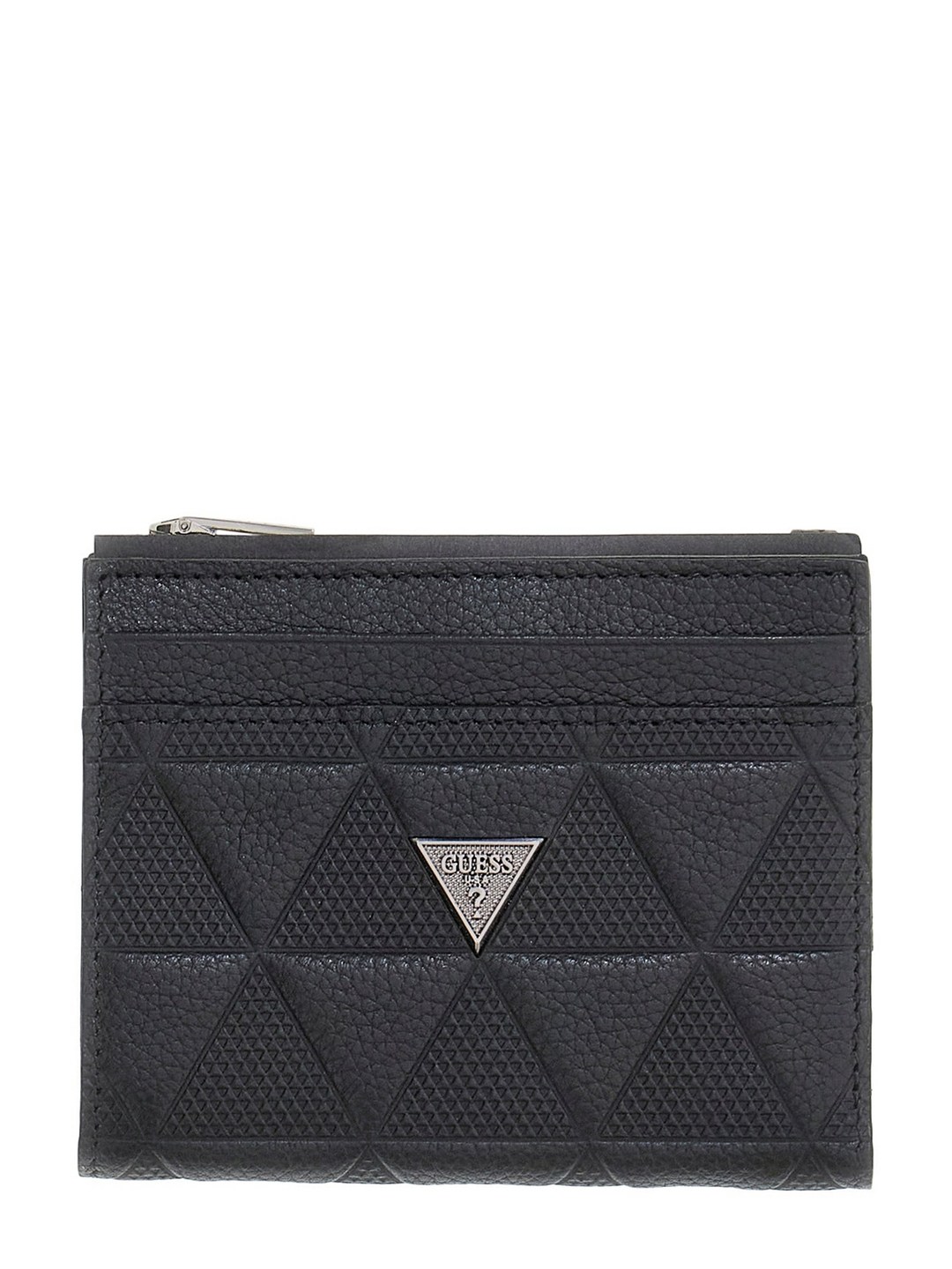 Guess Men Torino Top Zip Black Snap Textured Bi-Fold Wallet