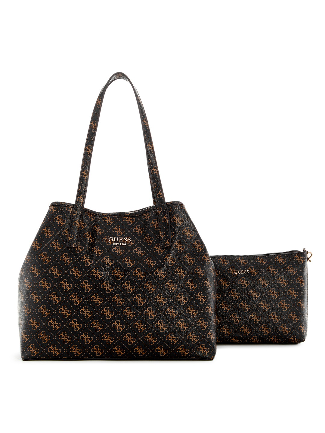 Brown Logo Printed Vikky Tote Bag With Pouch
