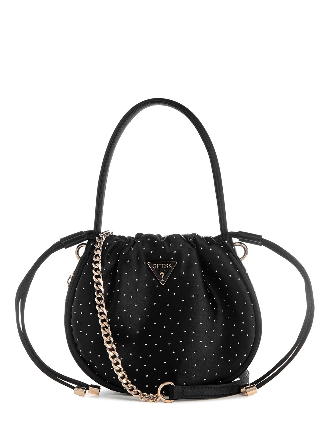 Black Embellished Drawstring Elsie Pouch Shoulder Bag