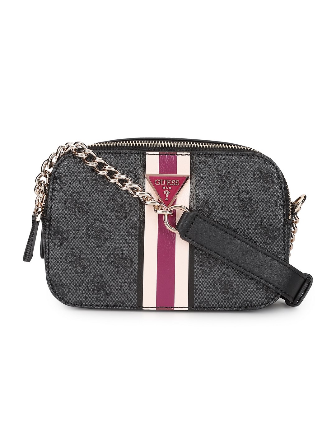 Guess Women Grey Printed Crossbody Camera Bag