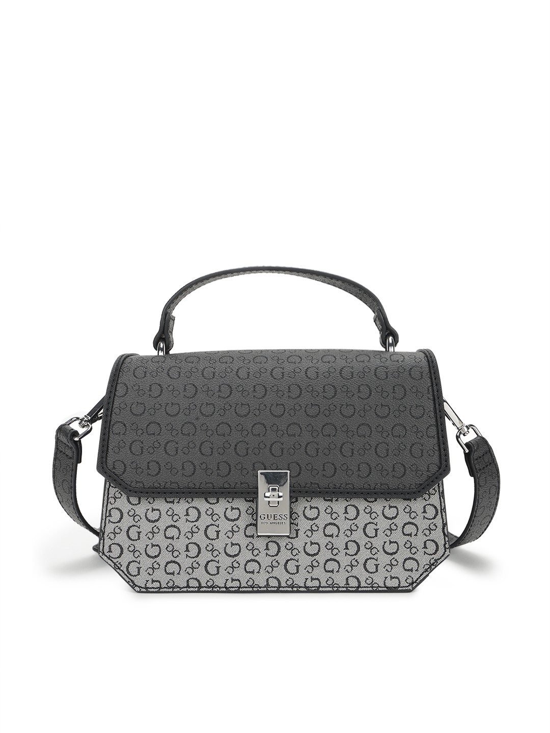 Guess Charcoal Grey Printed Lowen Satchel