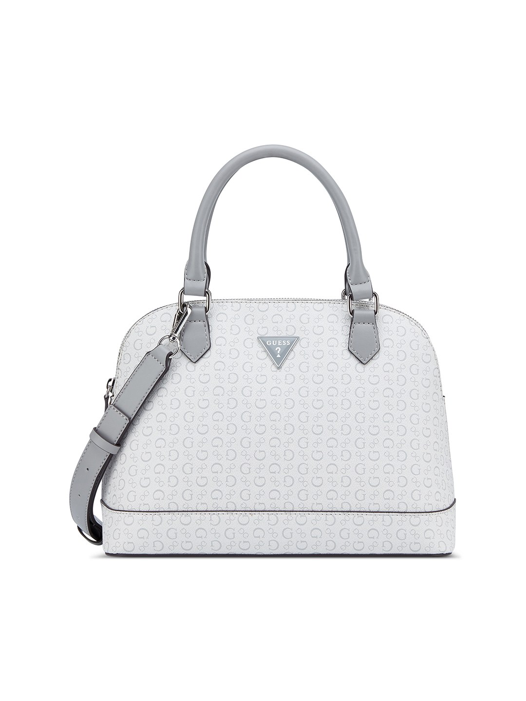 Dove Grey Printed Zipper Jenai Dome Satchel Bag