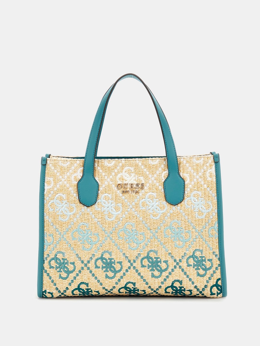 Guess Teal Logo Self-Design Silvana Tote Bag