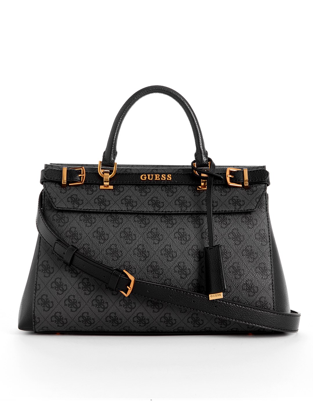 Guess Women Grey Printed Satchel Bag with Zip Closure
