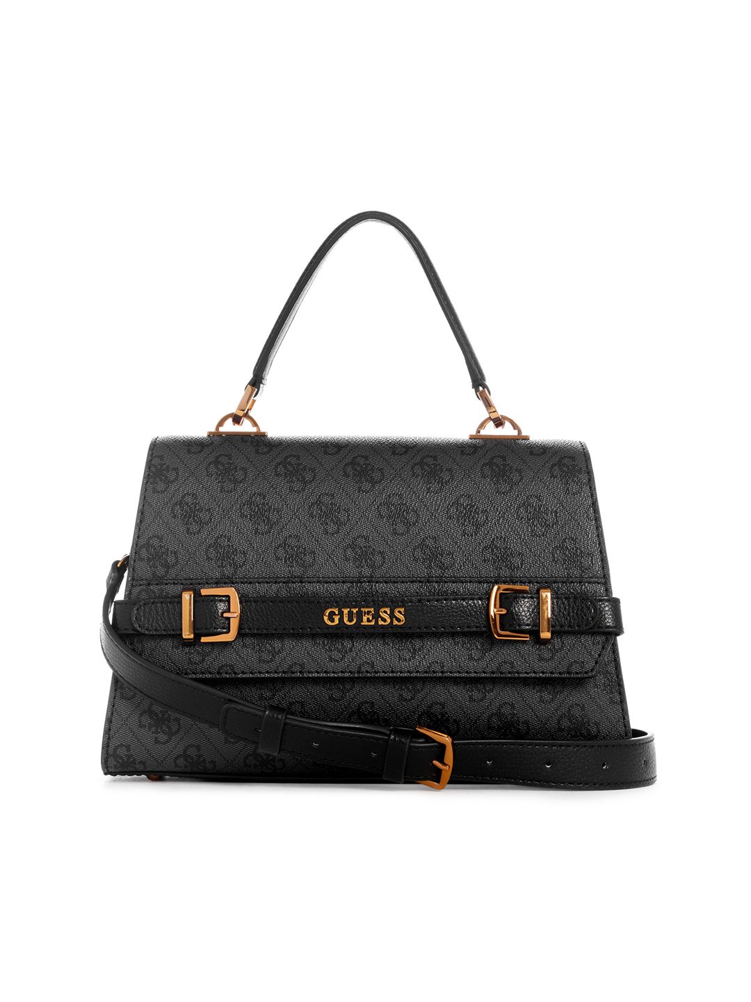 Guess Women Printed Charcoal Sestri Flap Satchel