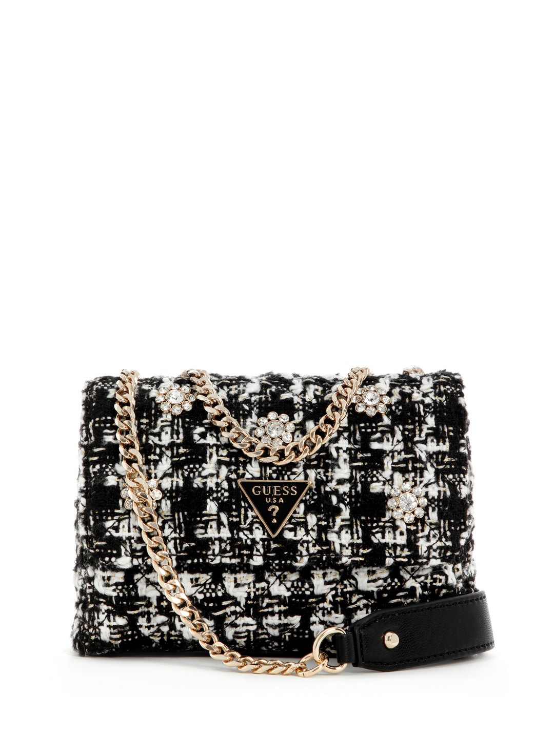 Guess Black Multi Textured Everlee Mini Convertible Flap Crossbody Bag