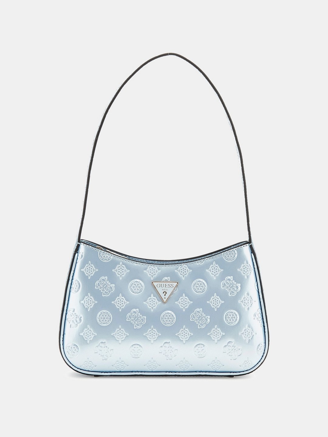 Guess Powder Blue Logo Embossed Arnela Top Zip Shoulder Bag