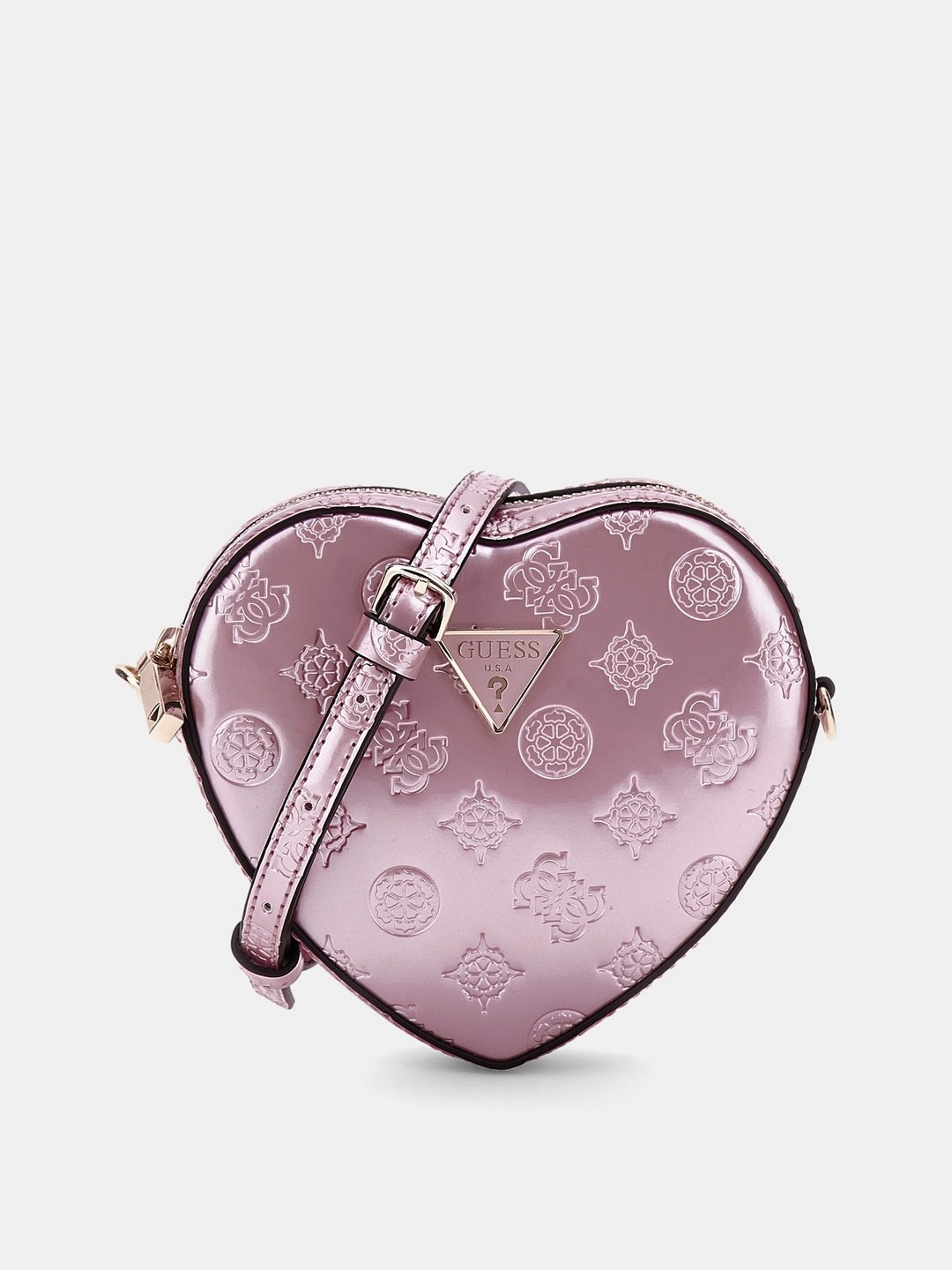 Guess Orchid Logo Textured Arnela Mini Heart Shape Crossbody Bag