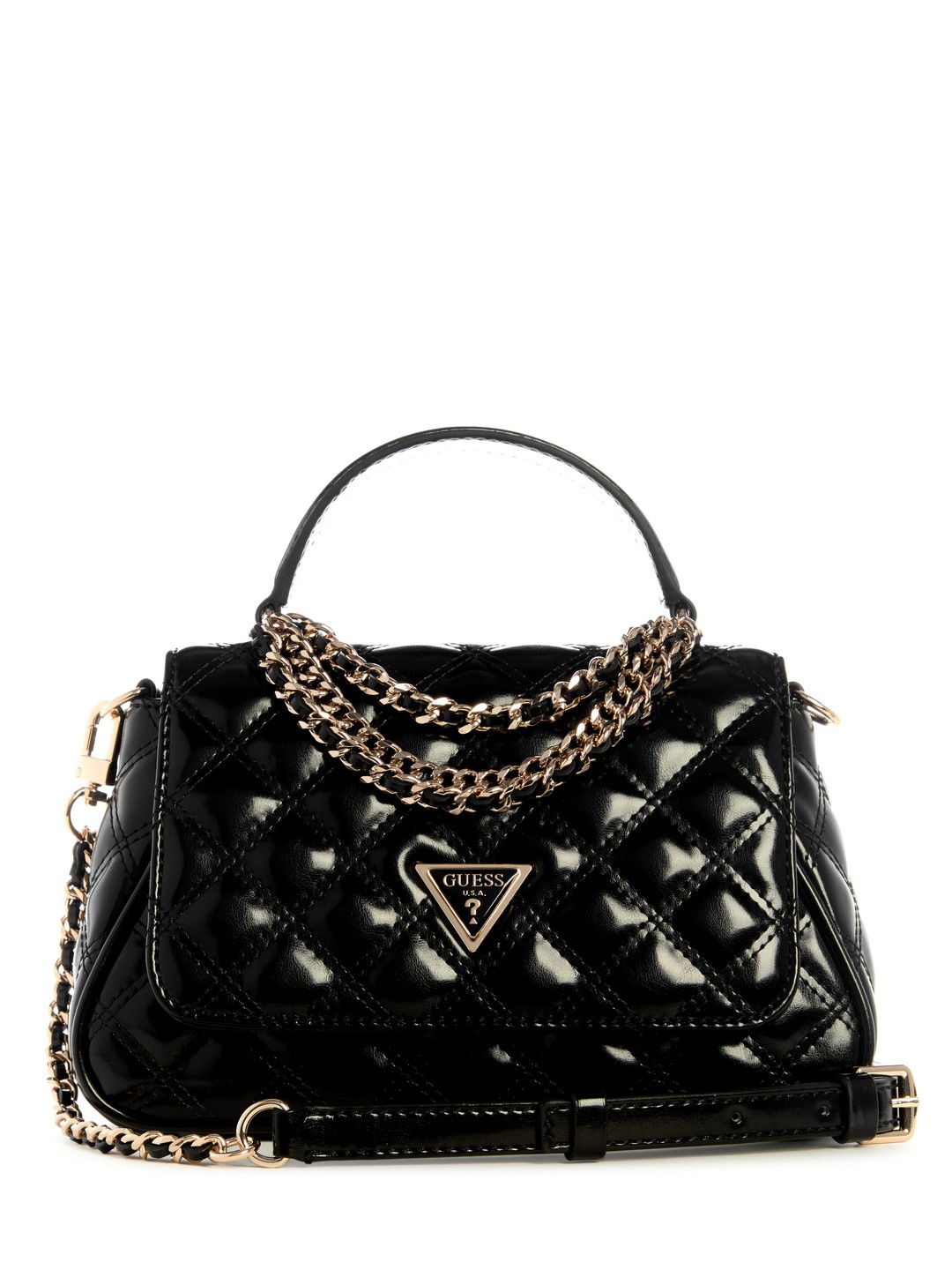Black Quilted Giully Top Handle Satchel Bag