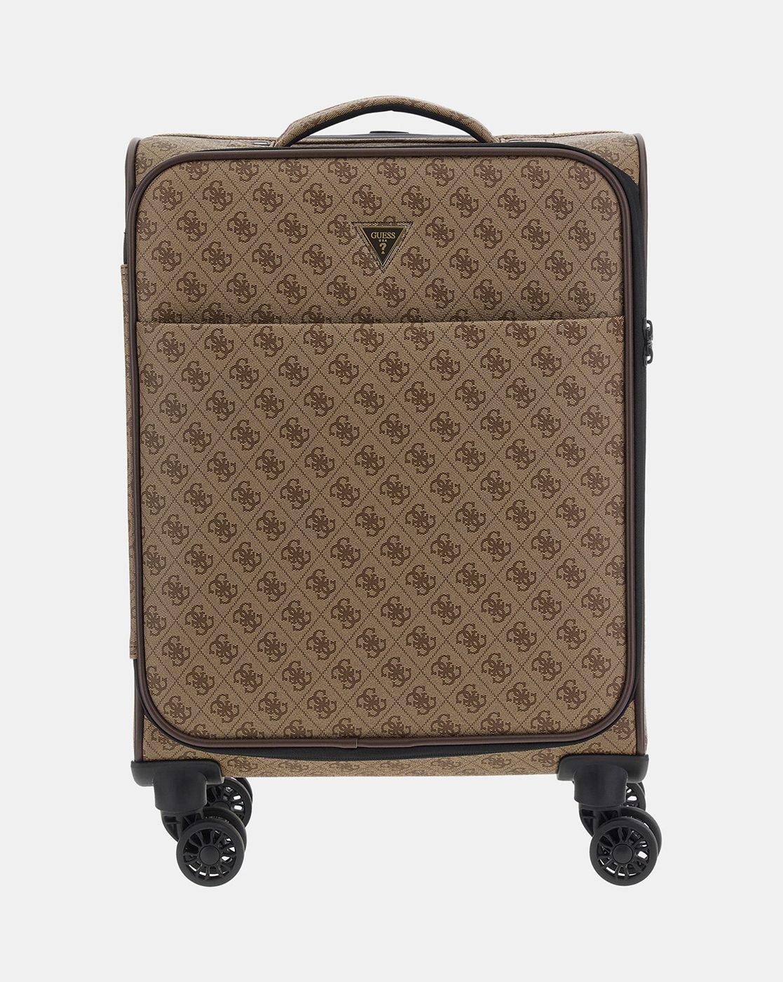 Beige PU Printed Travel Roller Trolly Bag