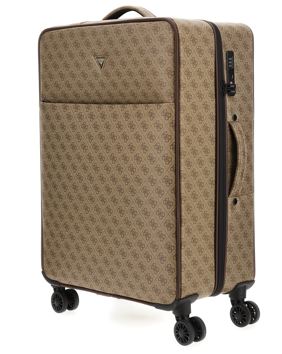 Beige PU Printed Travel Roller Trolly Bag