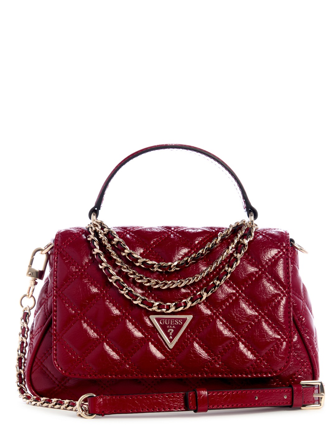 Red Quilted Giully Top Handle Satchel Bag