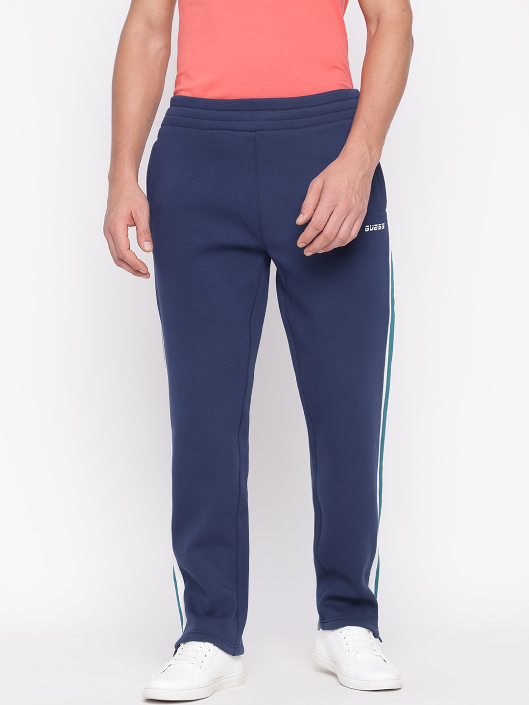 Dark Blue Striped Straight Fit Trackpant
