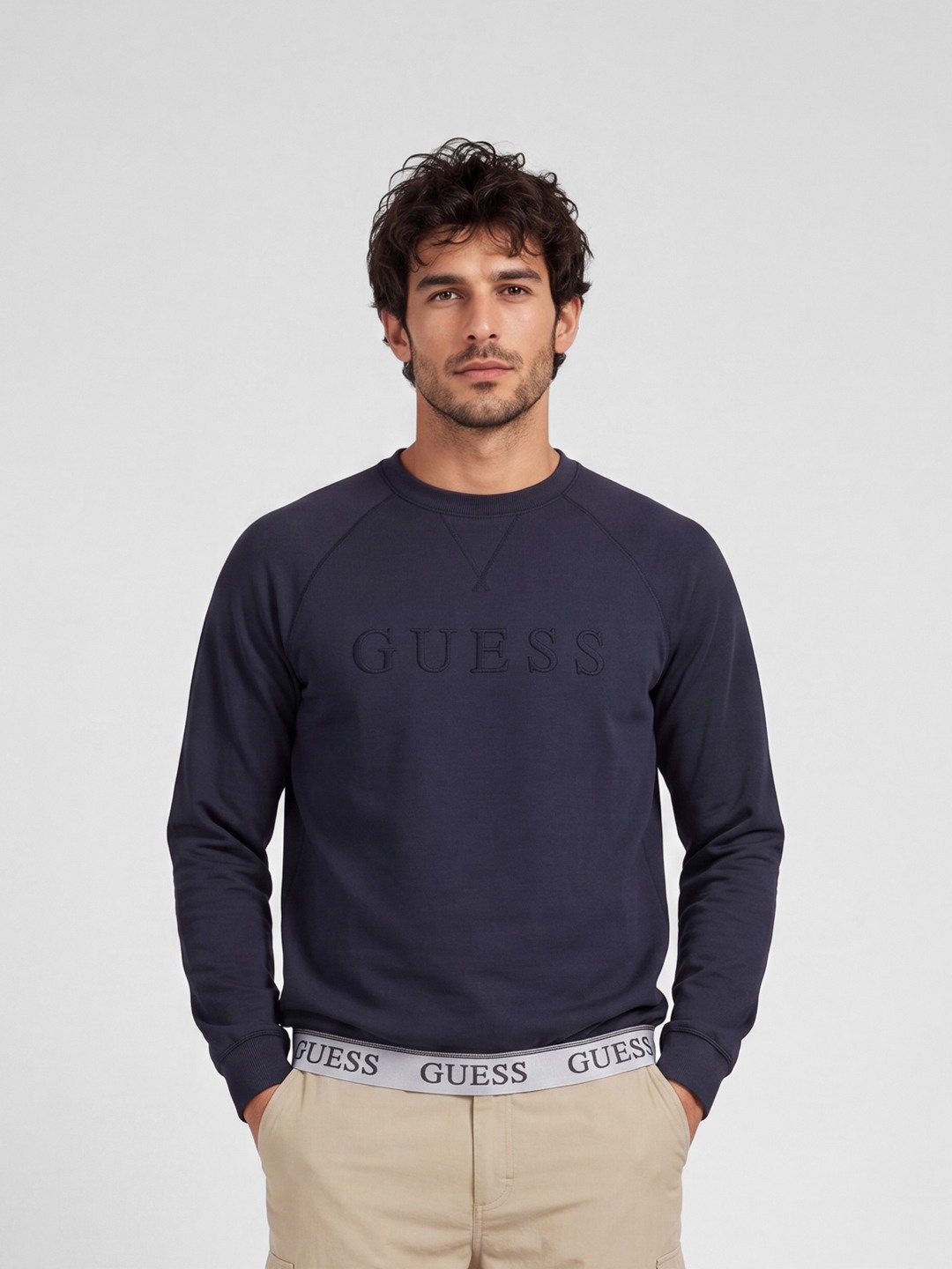Guess Cotton Crew Neck Embroidered Sweatshirt