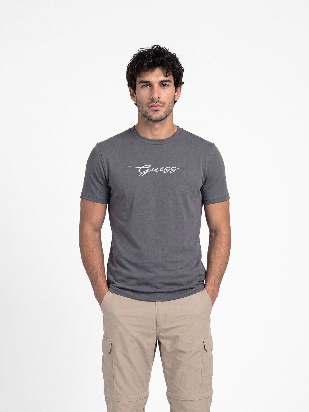 Guess Cotton Crew Neck Graphic Logo Print T-Shirt