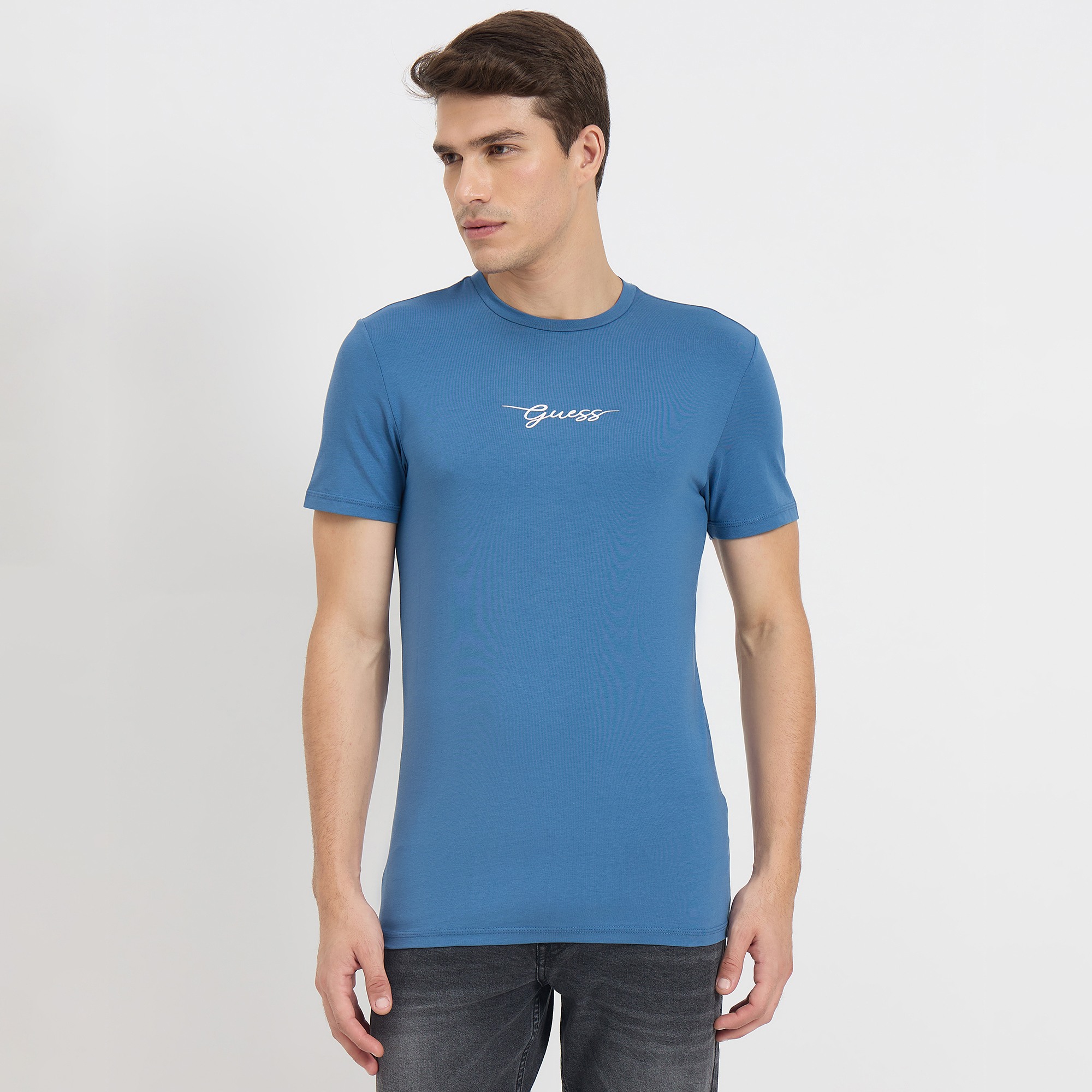 Guess Men Solid Round Neck Short Sleeve T-Shirt