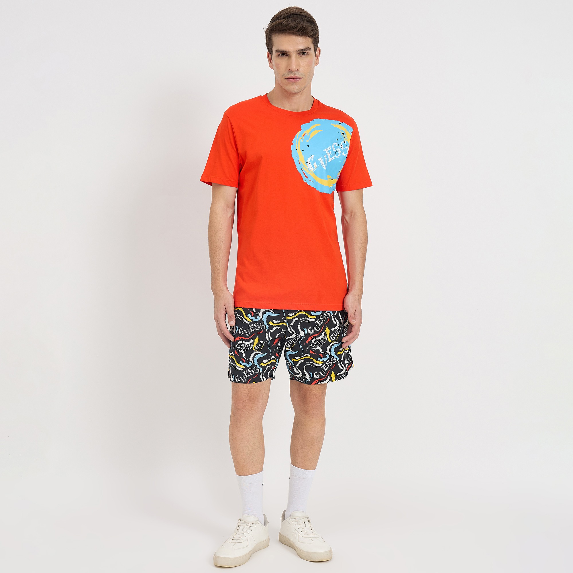 Guess Men Printed Round Neck Short Sleeve Shorts Set