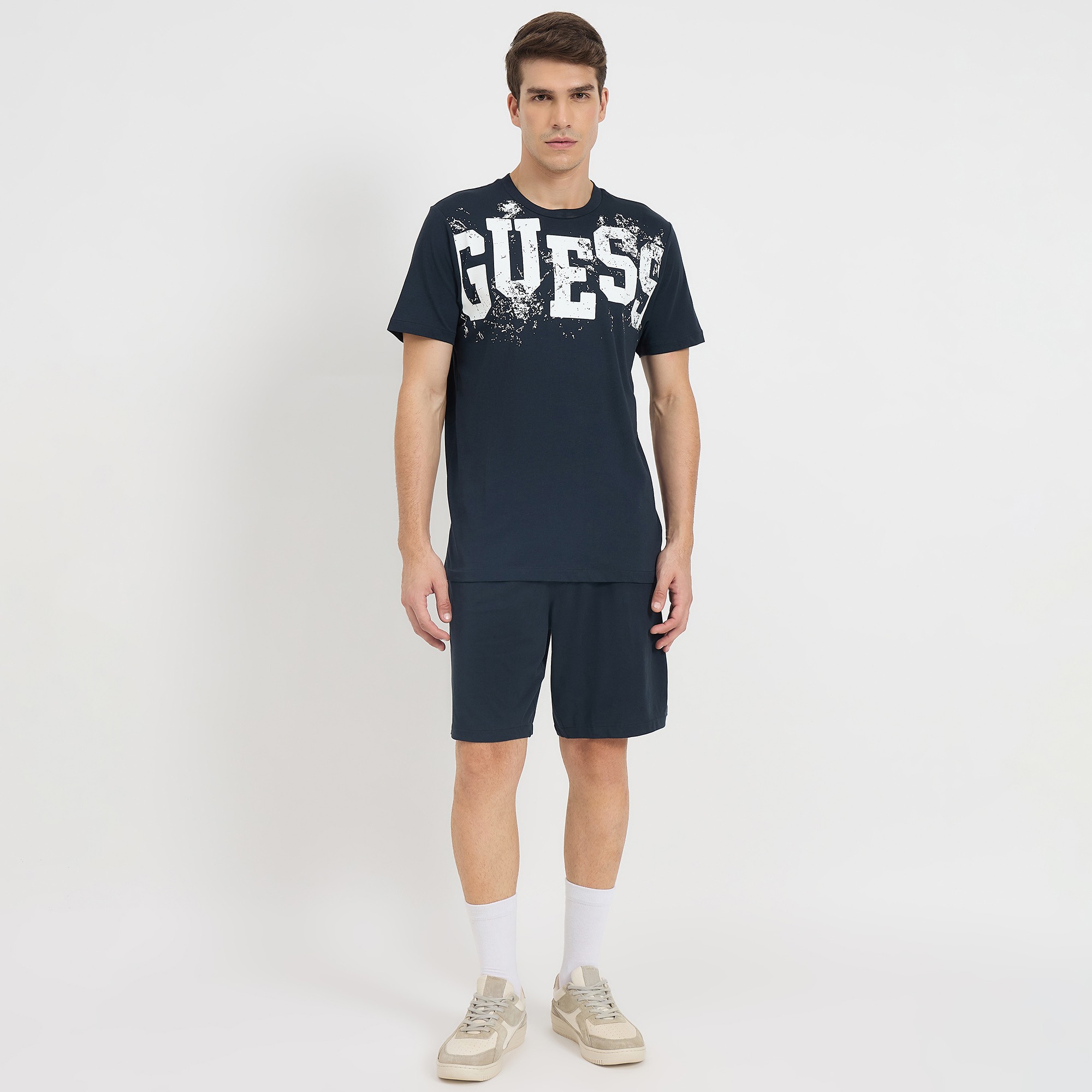 Guess Men Printed Round Neck Short Sleeve Shorts Set