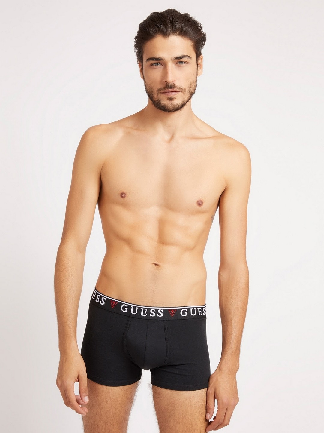 GUESS Brian Men’s Solid Boxer Trunks with Logo Waistband - Pack of 3