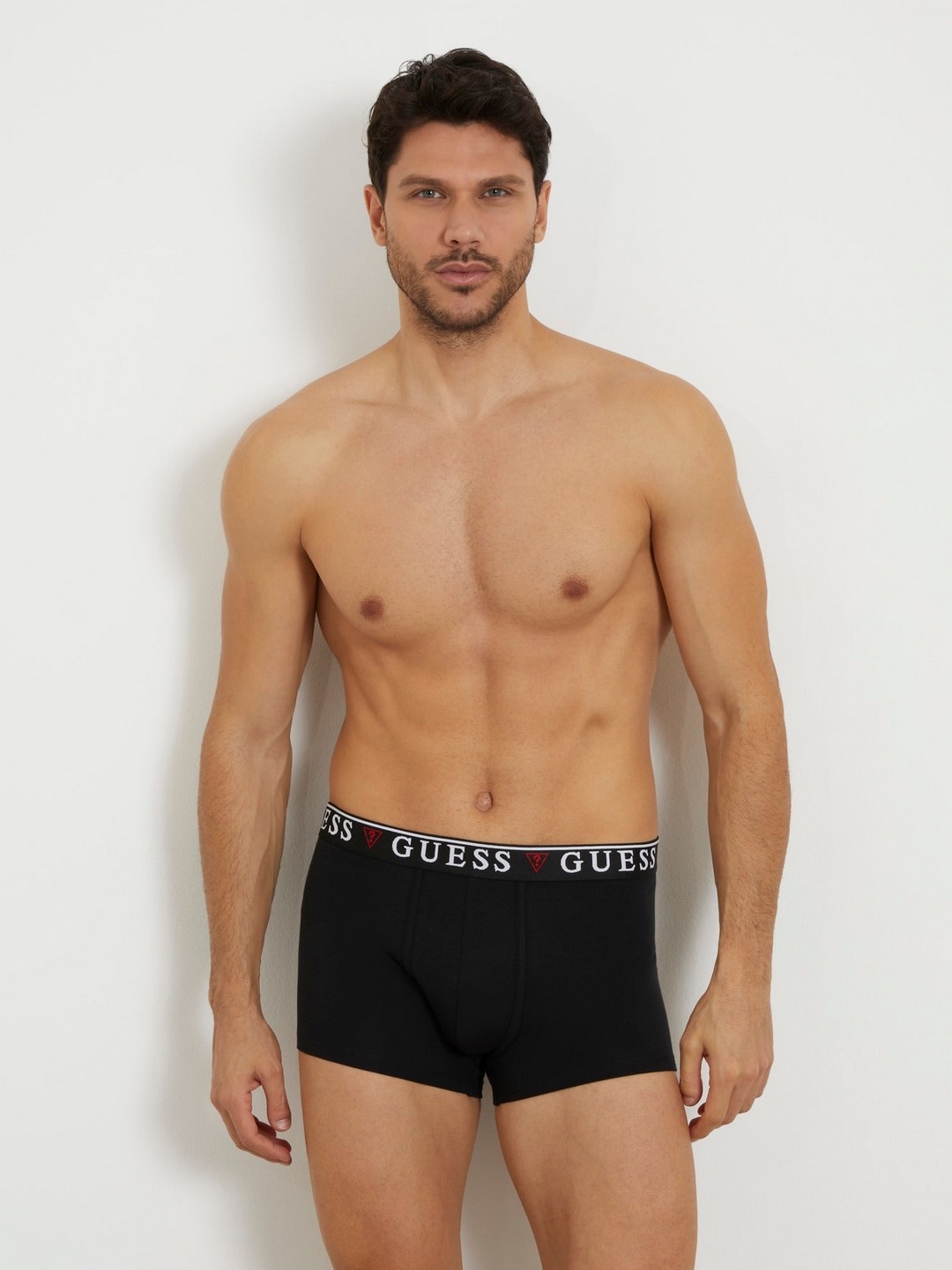 GUESS Brian Hero Men’s Solid Boxer Trunks with Logo Waistband - Pack of 3