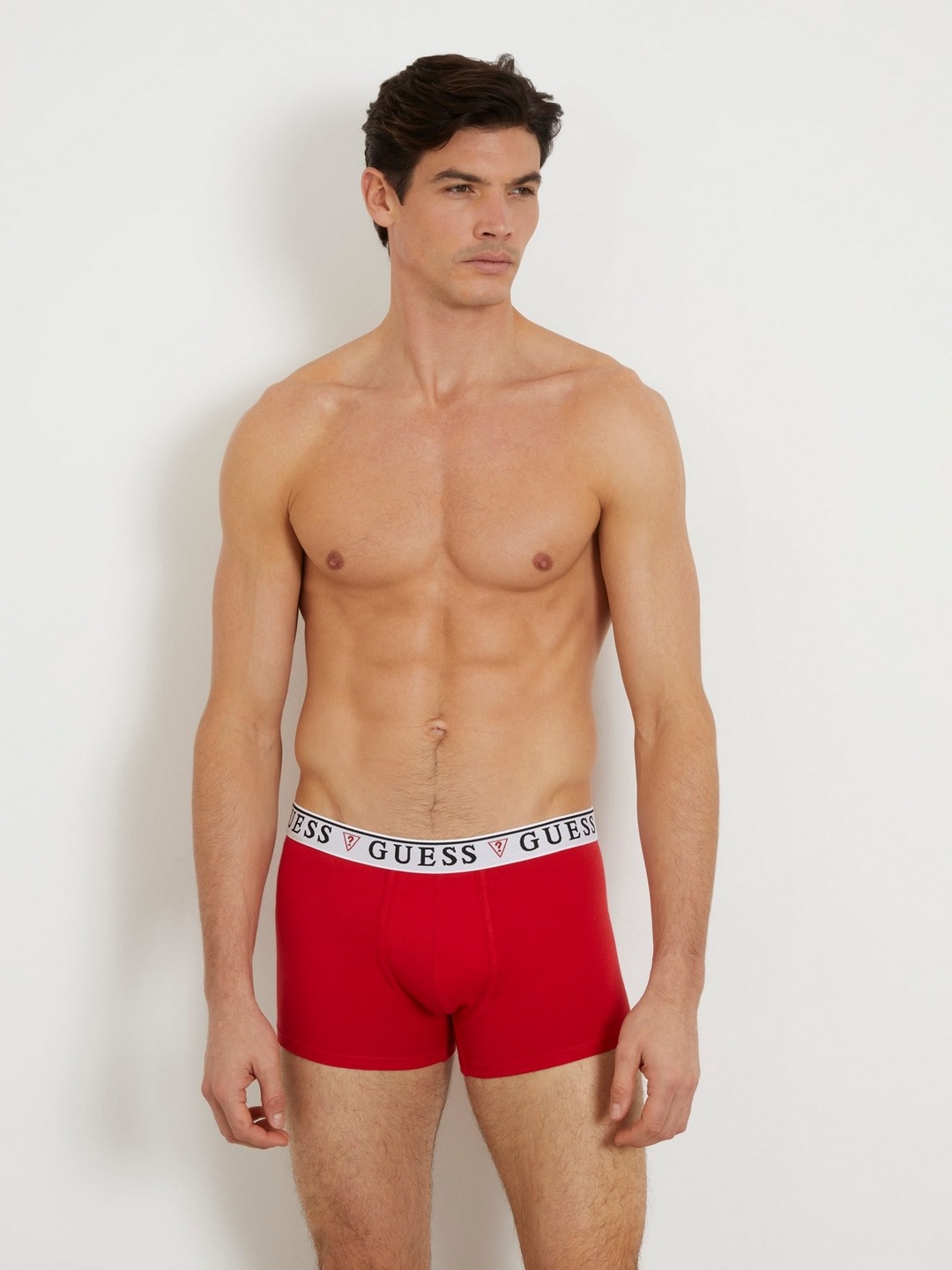 GUESS Brian Hero Men’s Solid Boxer Trunks with Logo Waistband - Pack of 3