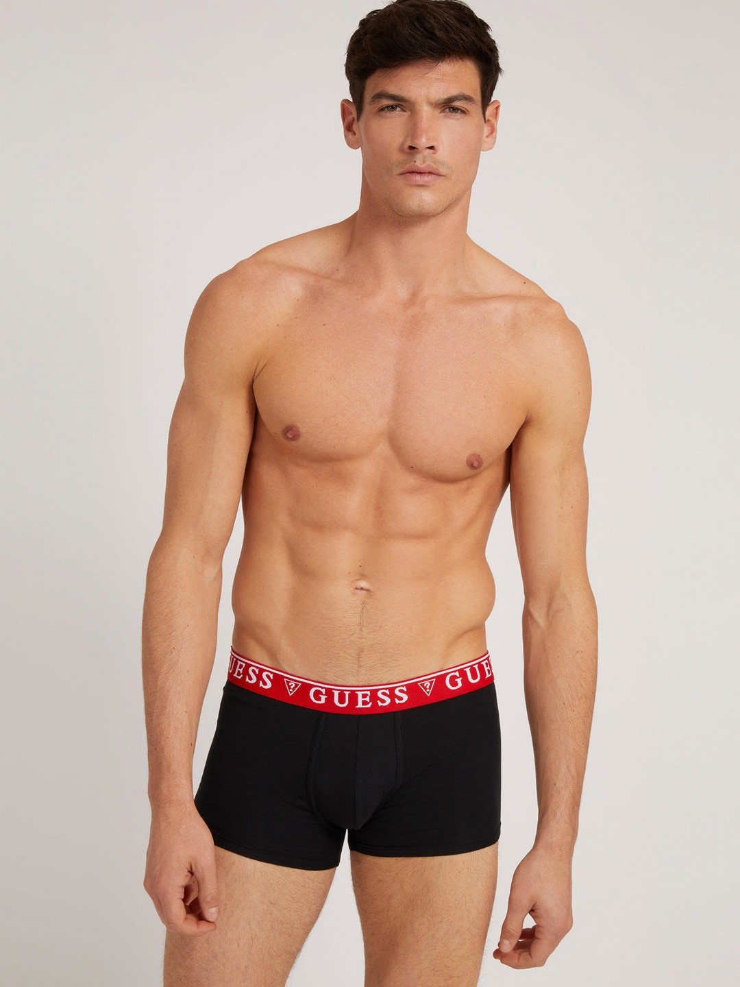 GUESS Brian Hero Men’s Solid Boxer Trunks with Logo Waistband - Pack of 3