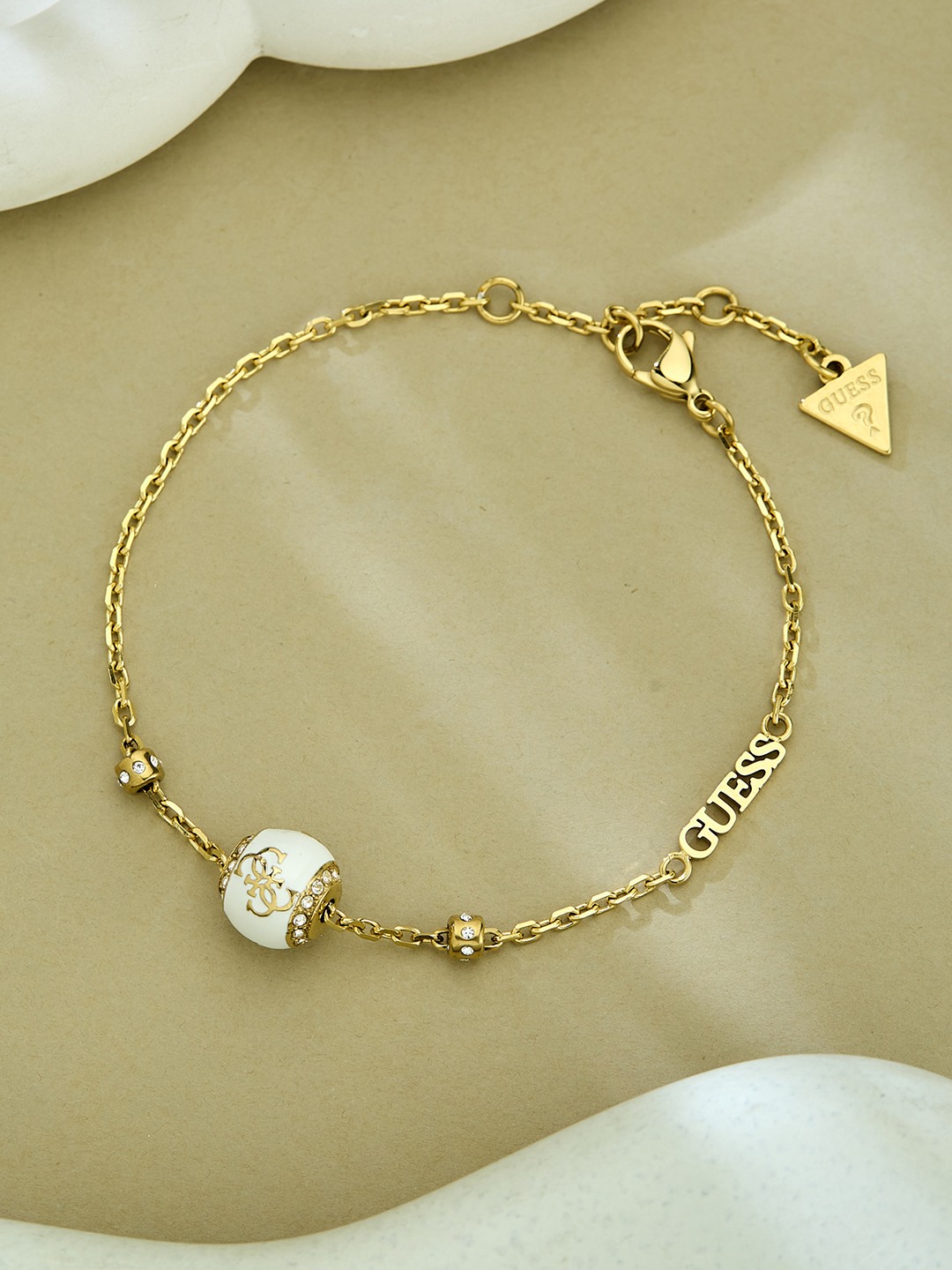 Guess Women 4G Loop Gold Pleated Steel Bracelet