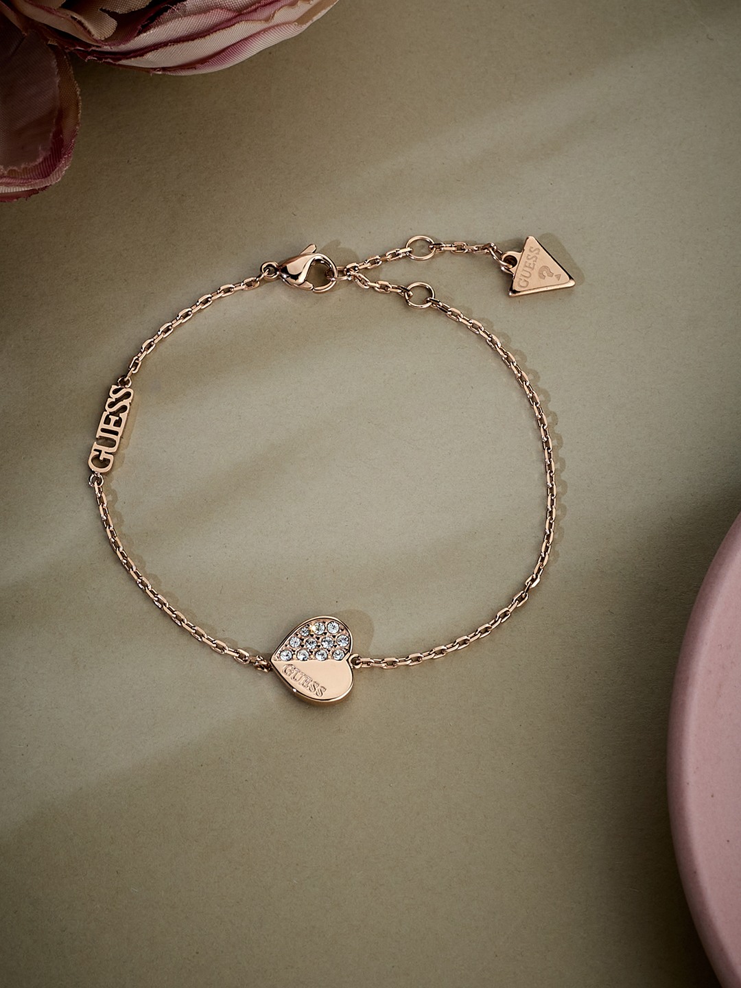 Guess Women Lovely Rose Gold Pleated Steel Bracelet