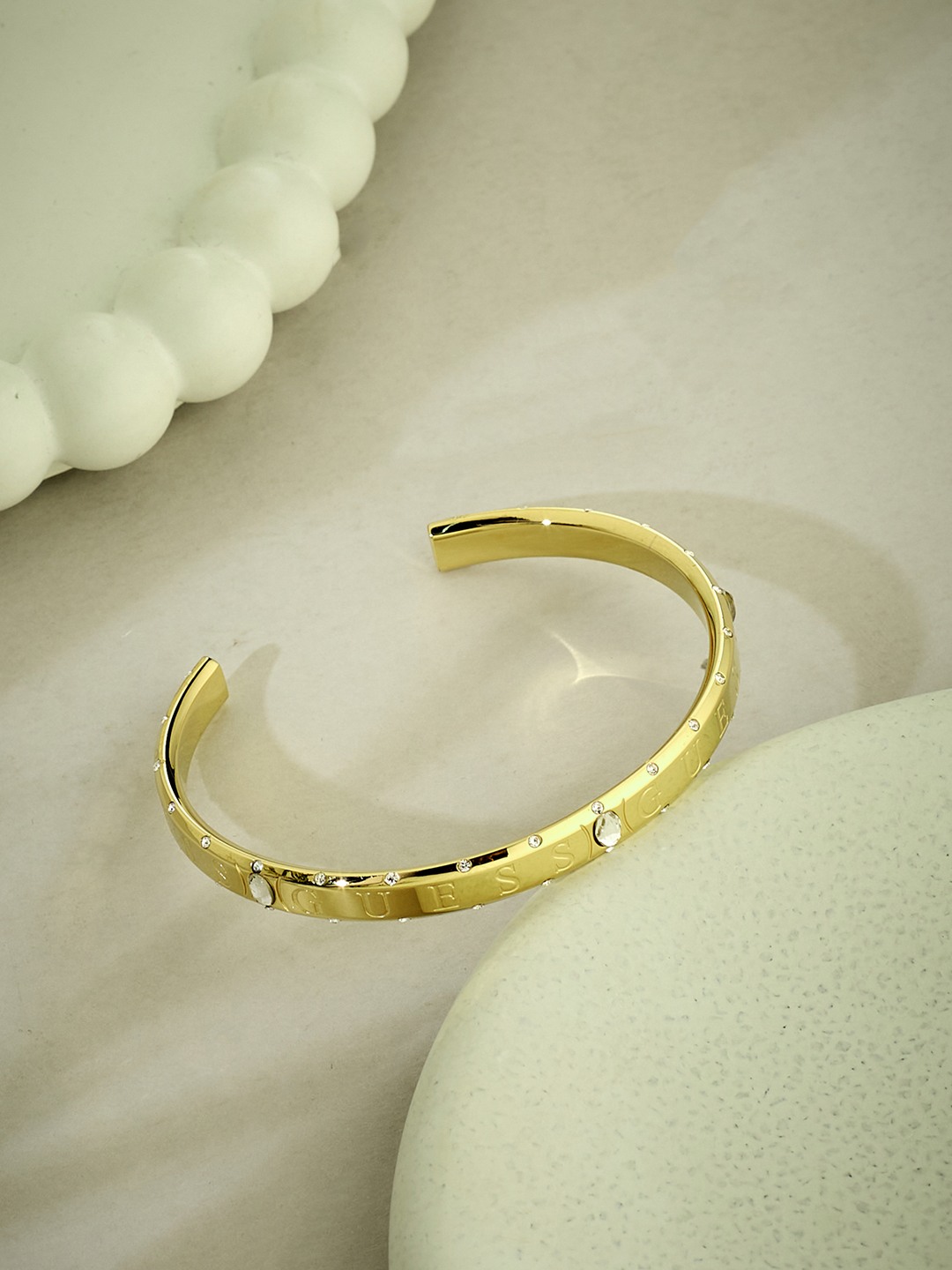 Guess Women Just Gold Pleated Steel Bracelet