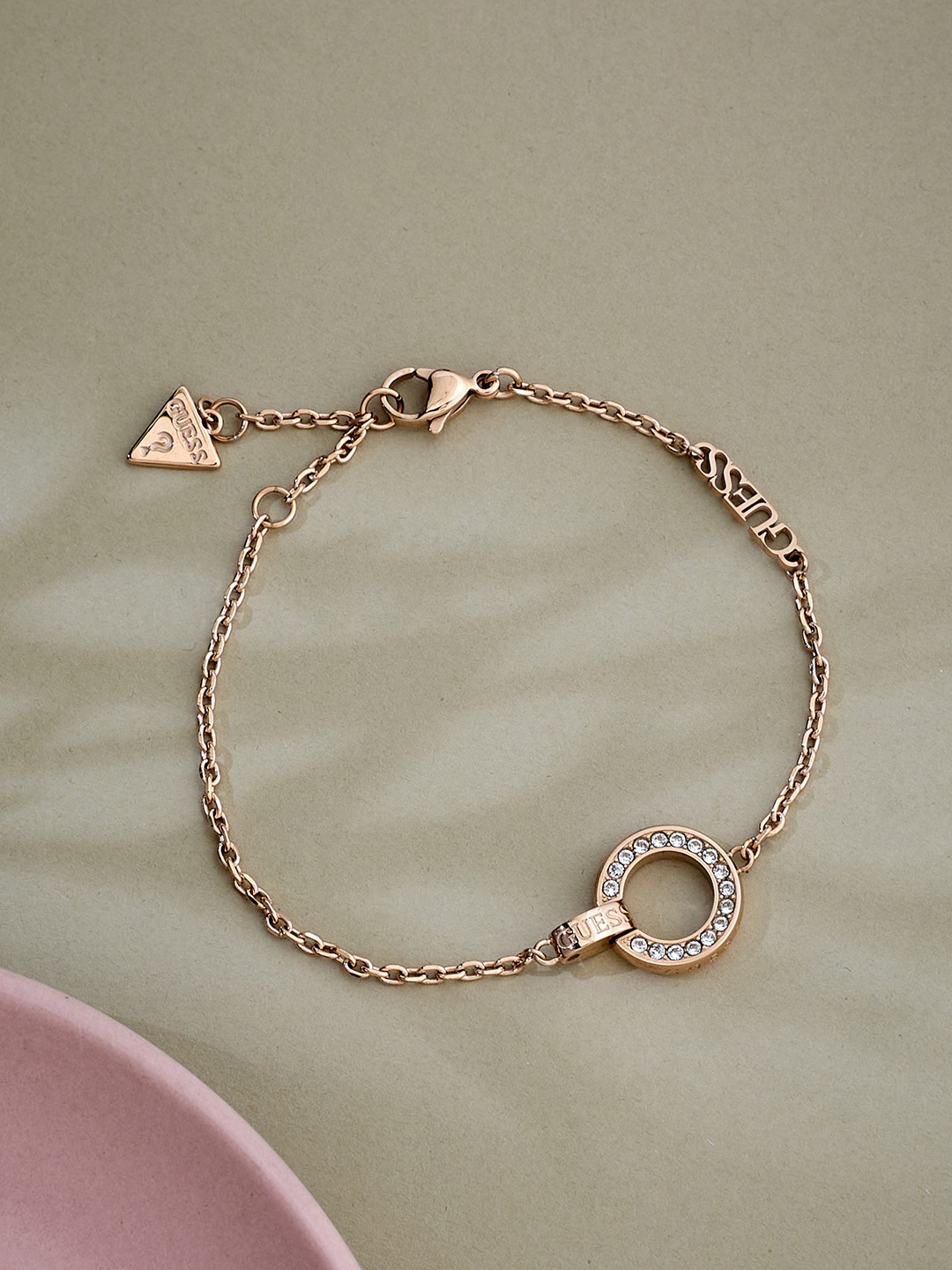 Guess Women Circle Lights Rose Gold Pleated Steel Bracelet