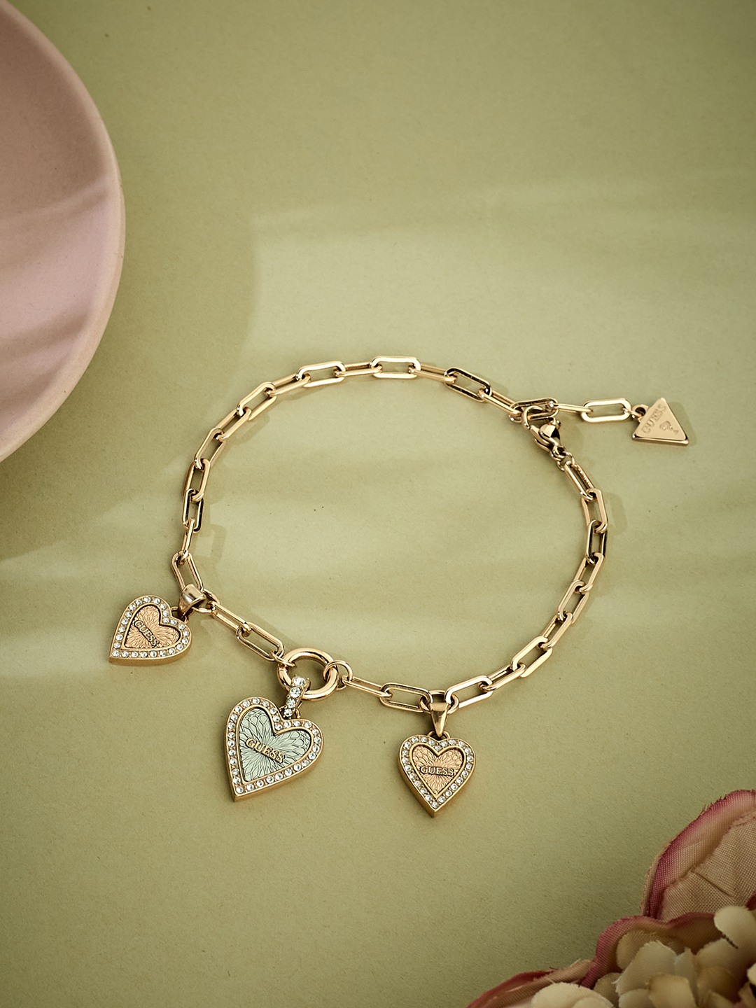 Guess Women Love Me Tender Silver & Rose Gold Pleated Steel Bracelet