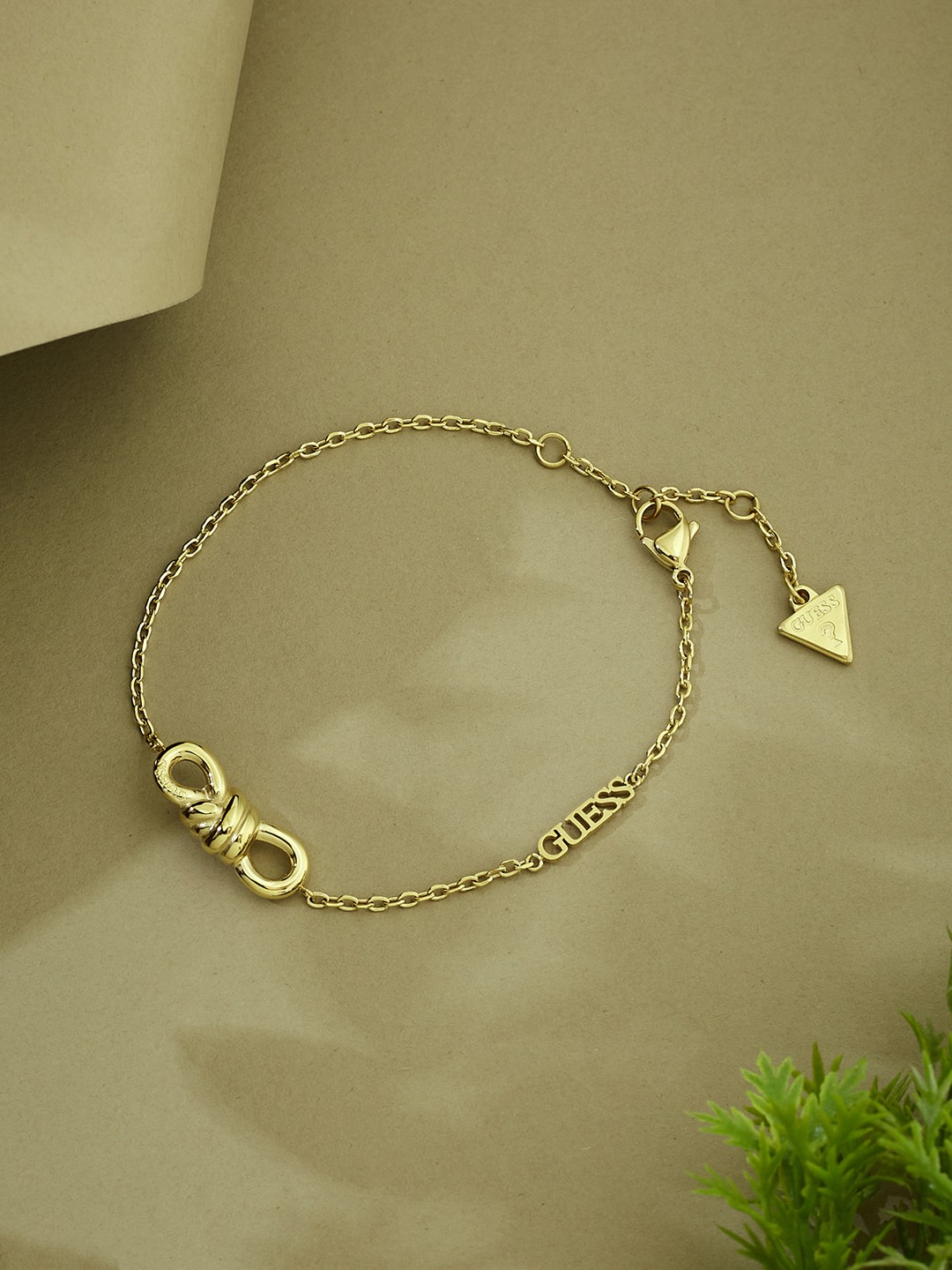 Guess Women Modern Love Gold Pleated Steel Bracelet