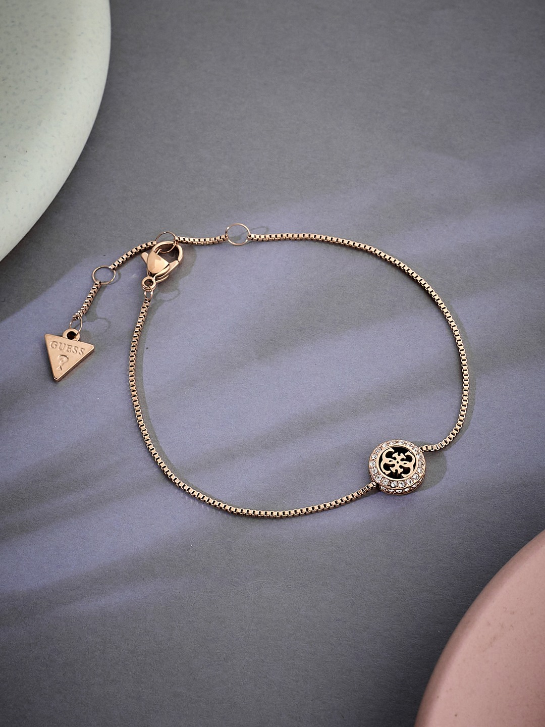 Guess Women 4G Crush Rose Gold Pleated Steel Bracelet