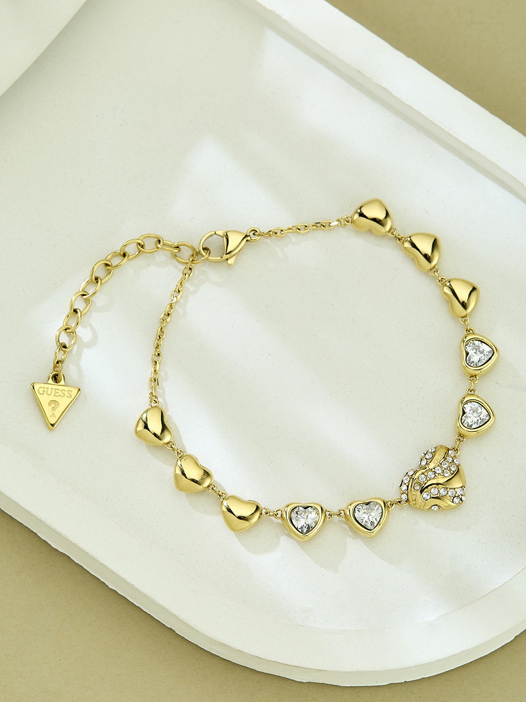 Guess Women In My Heart Gold Pleated Steel Bracelet