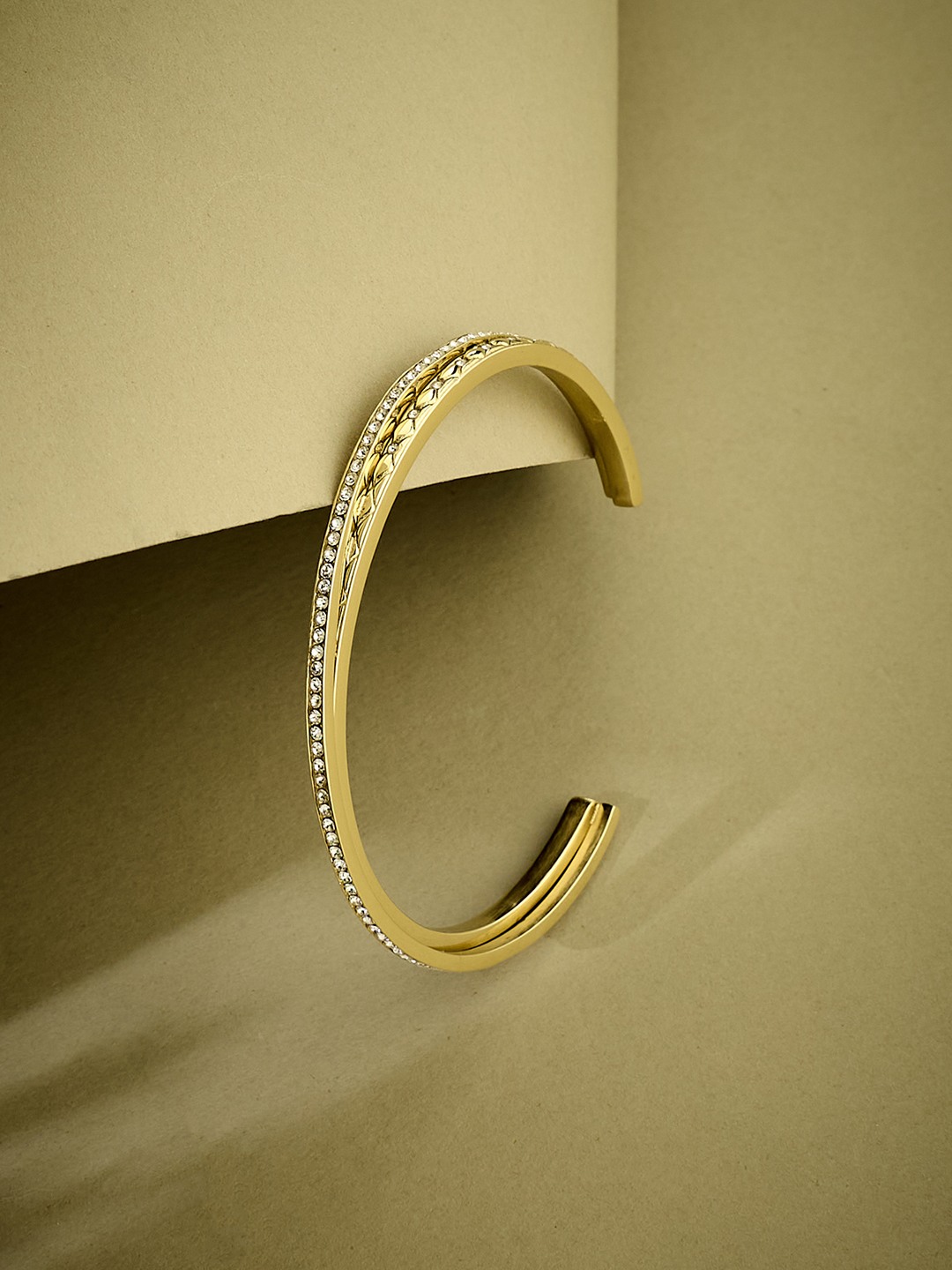 Guess Women Stylish Gold Pleated Steel Bracelet