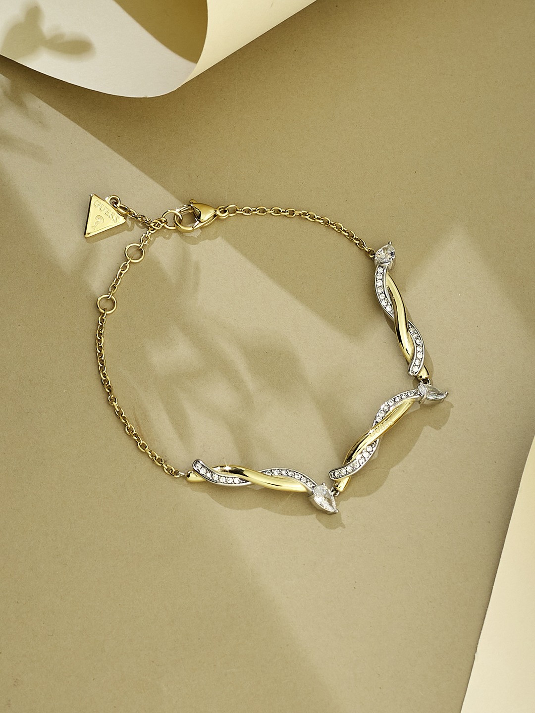 Guess Women Twist Silver & Gold Pleated Steel Bracelet