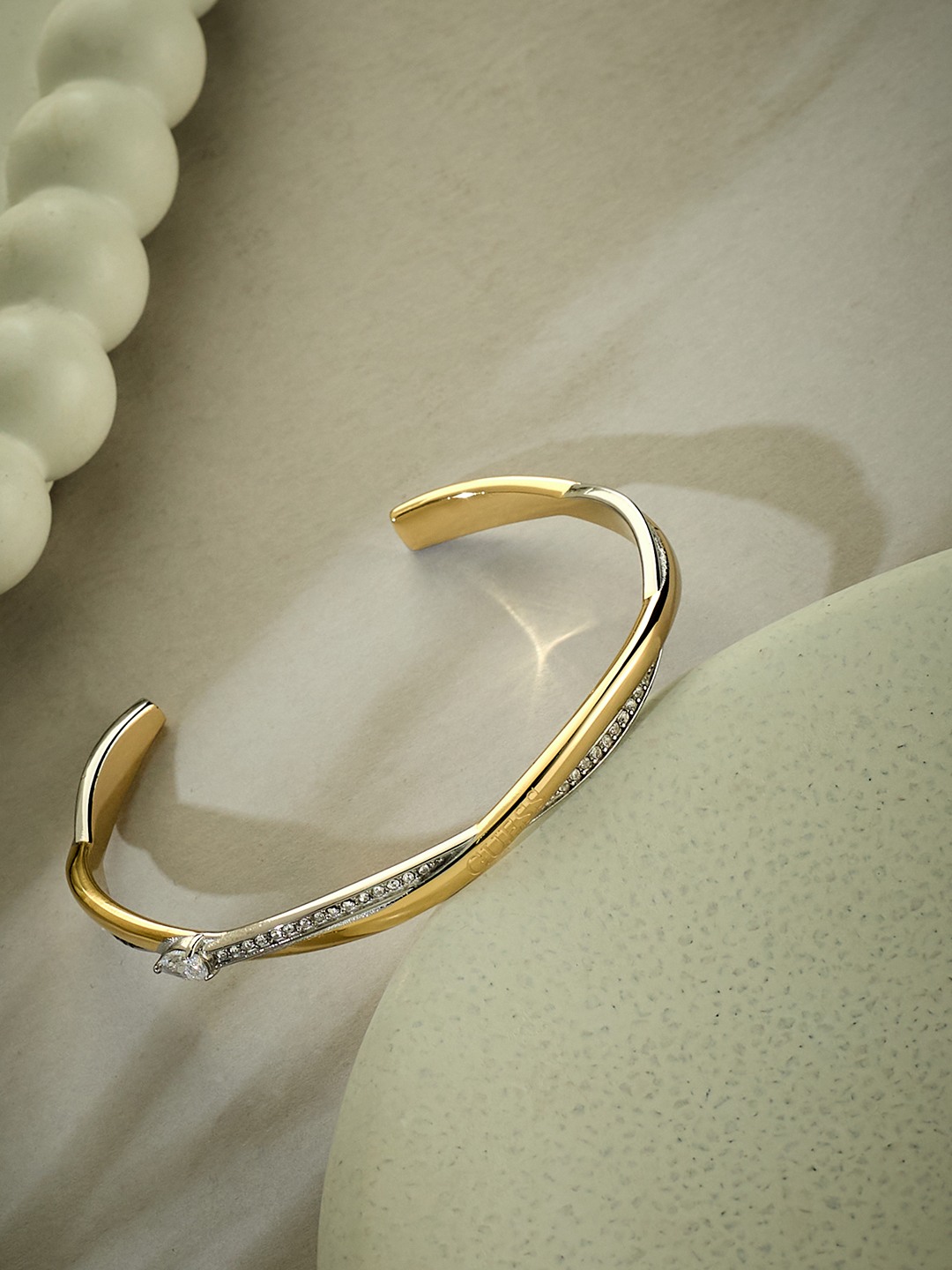 Guess Women Twist Silver & Gold Pleated Steel Bracelet