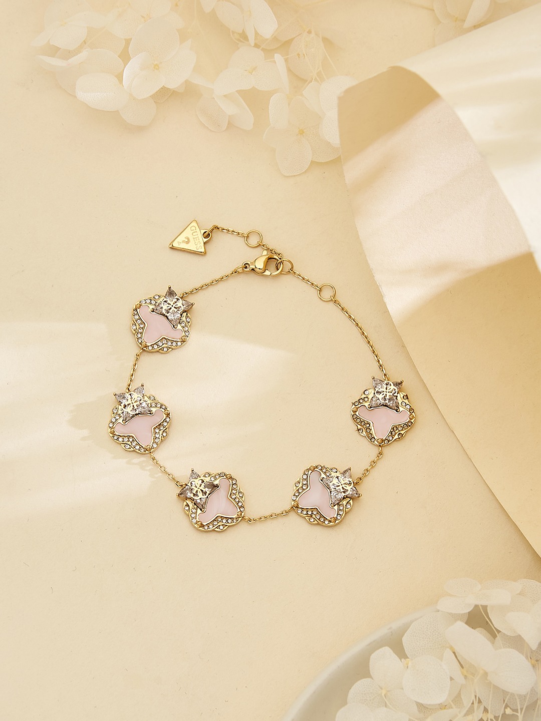 Guess Women Wild Flower Gold Pleated Steel Bracelet