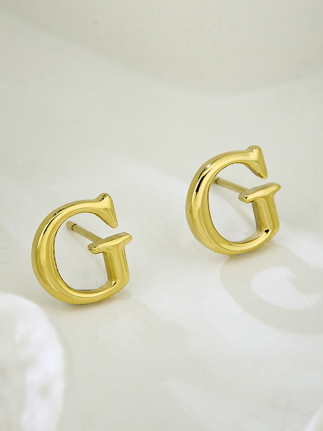 Guess Women Studs Party Gold Pleated Steel Studs Earrings