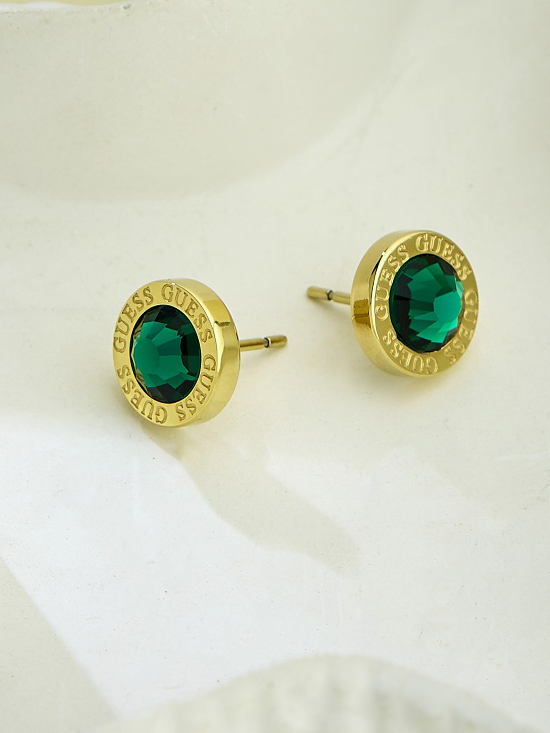 Guess Women Color My Day Gold Pleated Steel Studs Earrings