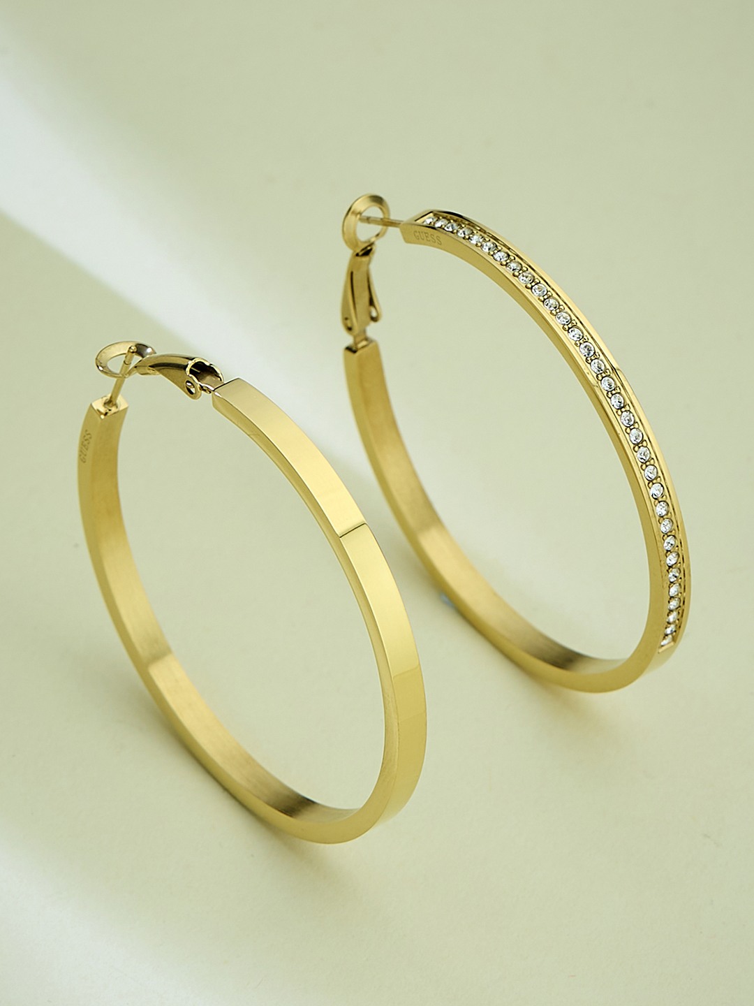 Guess Women Color My Day Gold Pleated Steel Hoop Earrings