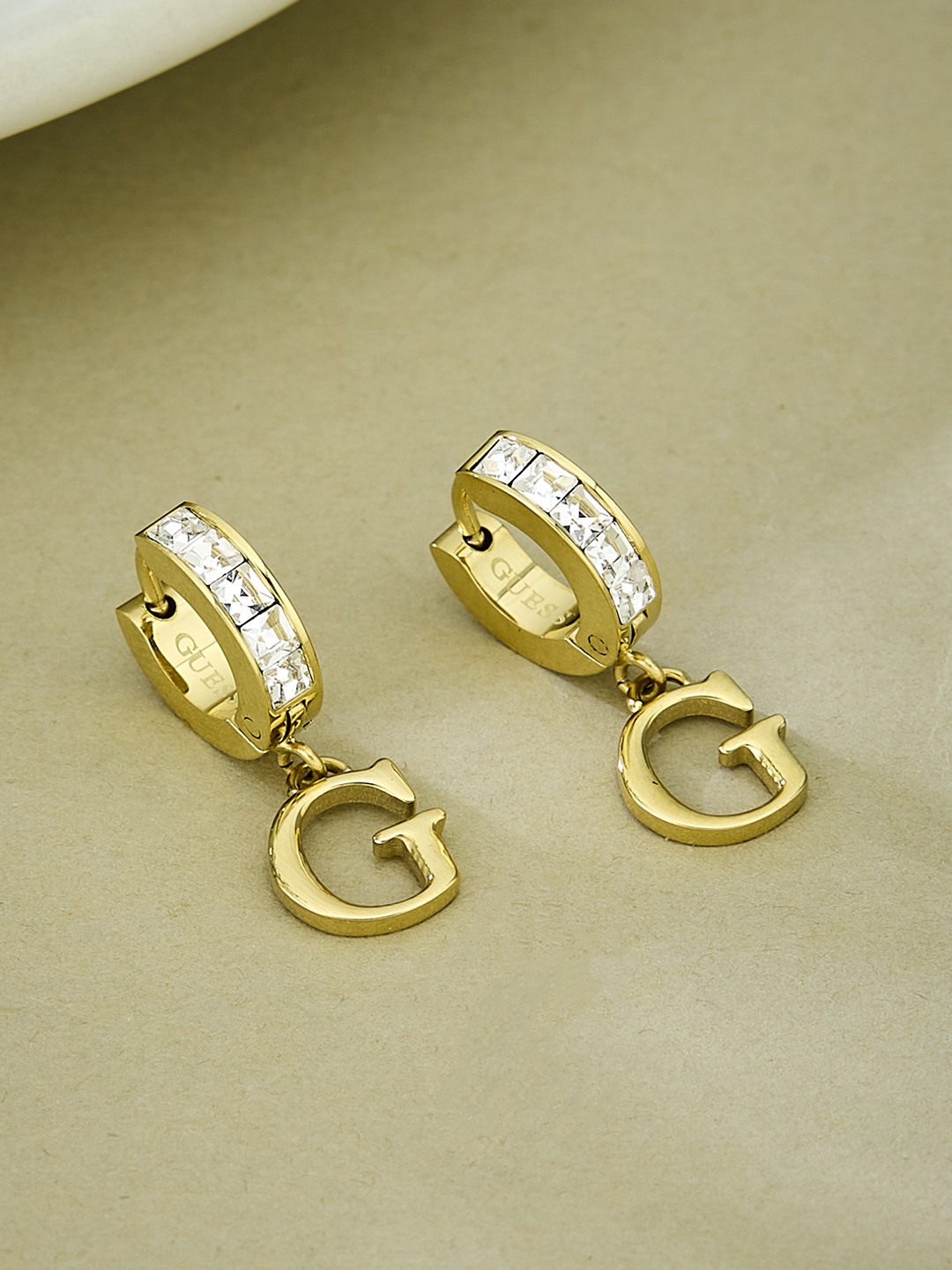 Guess Women Stainless Steel Crystal Huggie Me Hoops Earrings